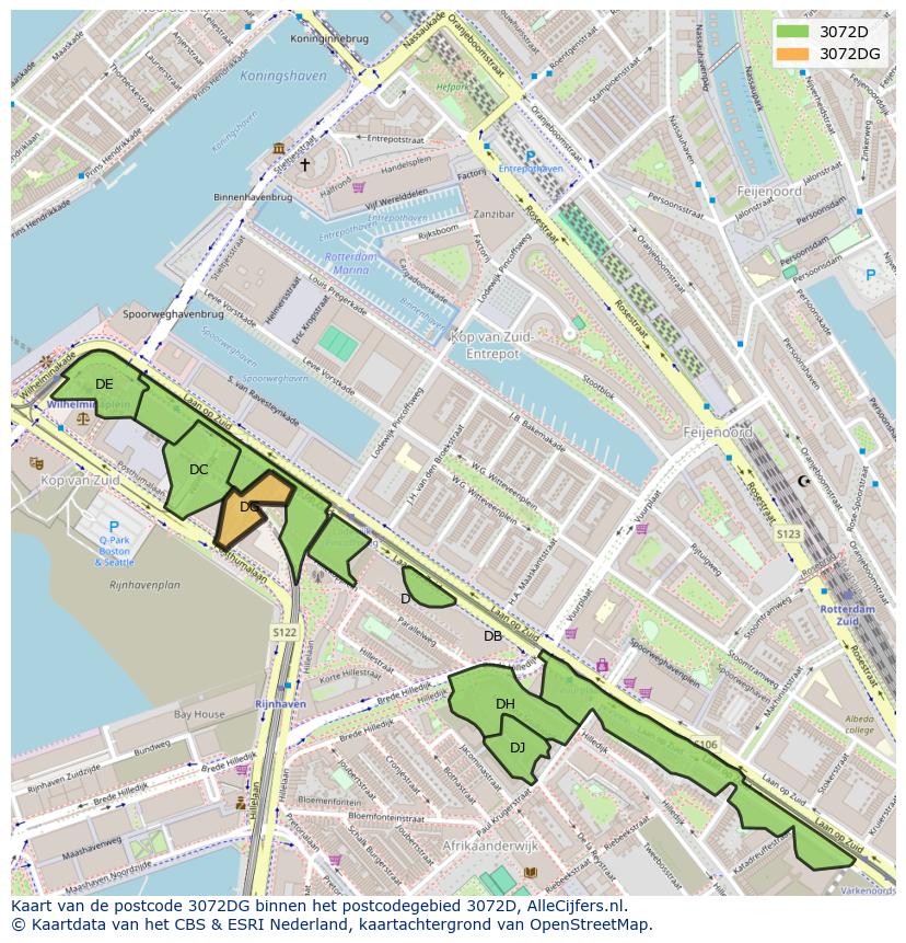 Afbeelding van het postcodegebied 3072 DG op de kaart.