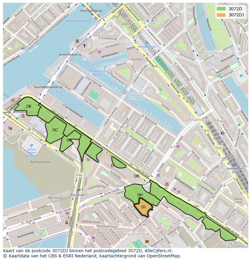 Afbeelding van het postcodegebied 3072 DJ op de kaart.
