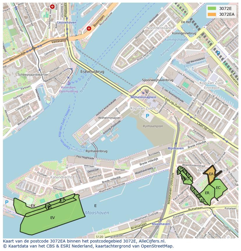 Afbeelding van het postcodegebied 3072 EA op de kaart.