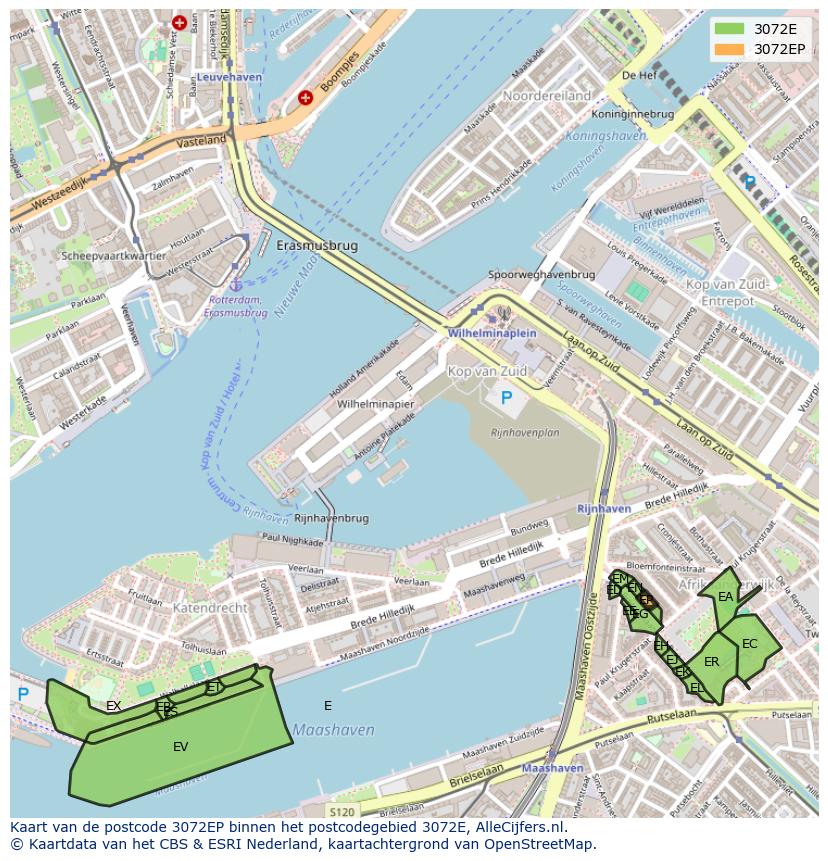 Afbeelding van het postcodegebied 3072 EP op de kaart.