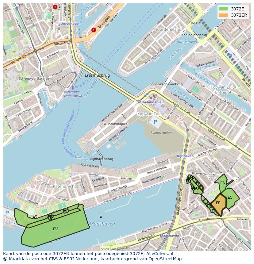 Afbeelding van het postcodegebied 3072 ER op de kaart.