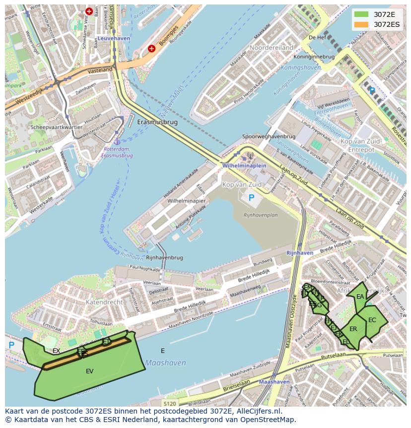 Afbeelding van het postcodegebied 3072 ES op de kaart.