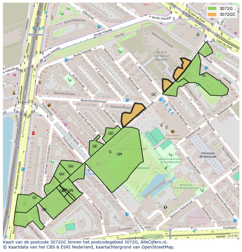Afbeelding van het postcodegebied 3072 GC op de kaart.