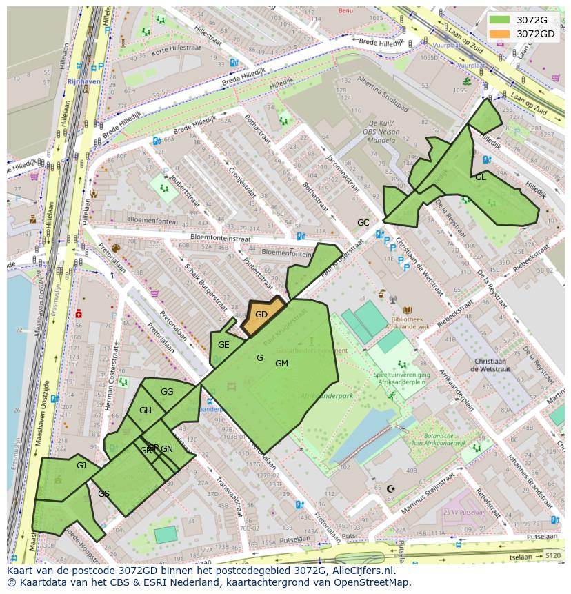 Afbeelding van het postcodegebied 3072 GD op de kaart.