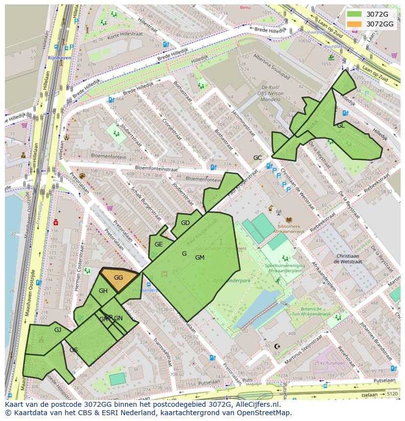 Afbeelding van het postcodegebied 3072 GG op de kaart.
