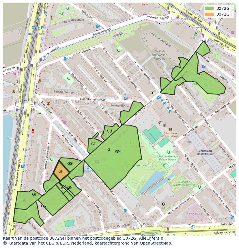 Afbeelding van het postcodegebied 3072 GH op de kaart.
