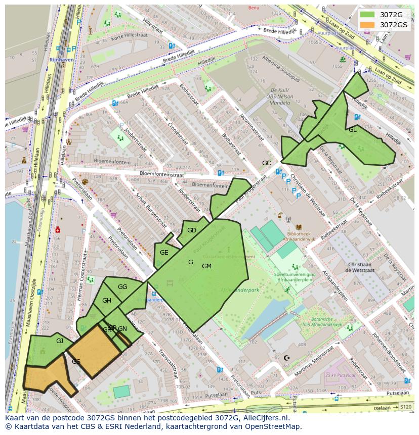 Afbeelding van het postcodegebied 3072 GS op de kaart.