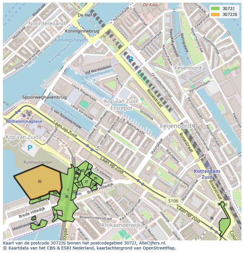 Afbeelding van het postcodegebied 3072 JS op de kaart.
