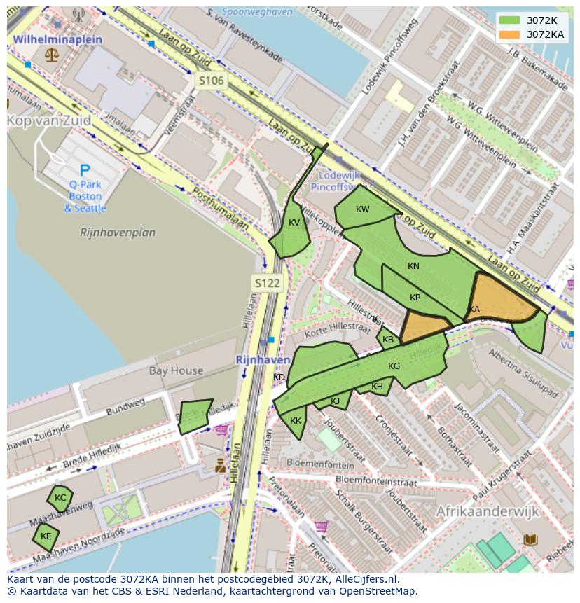 Afbeelding van het postcodegebied 3072 KA op de kaart.