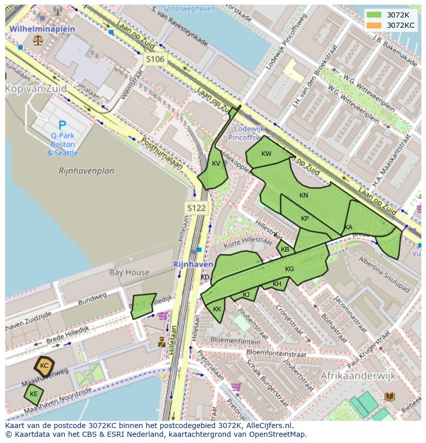 Afbeelding van het postcodegebied 3072 KC op de kaart.