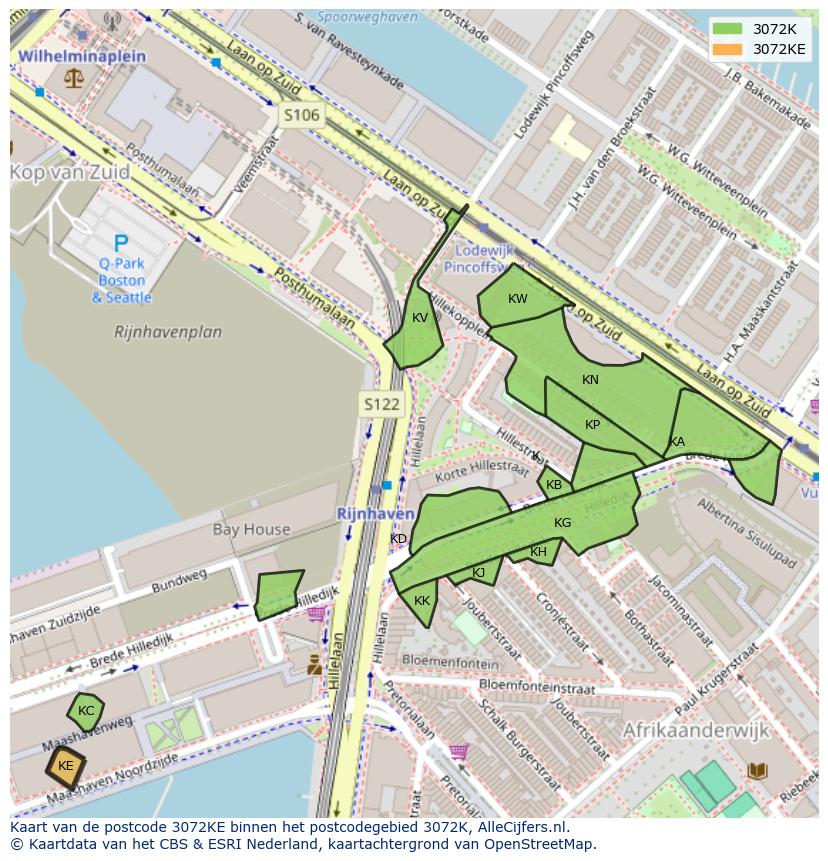 Afbeelding van het postcodegebied 3072 KE op de kaart.