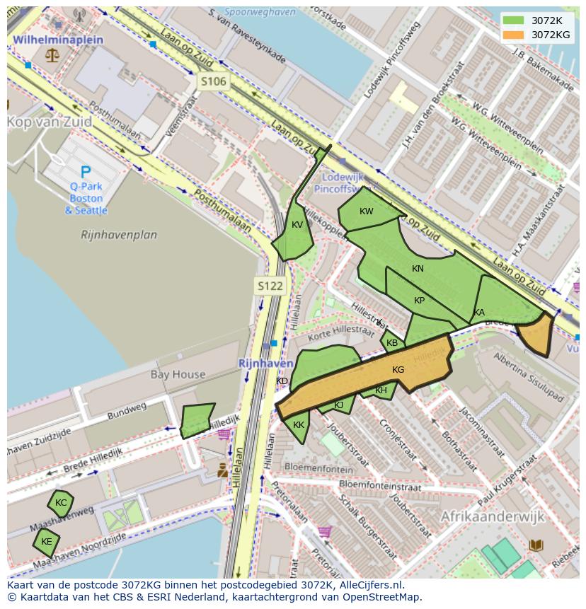 Afbeelding van het postcodegebied 3072 KG op de kaart.