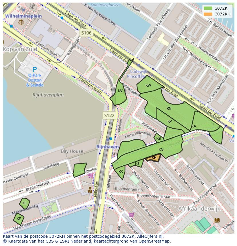 Afbeelding van het postcodegebied 3072 KH op de kaart.