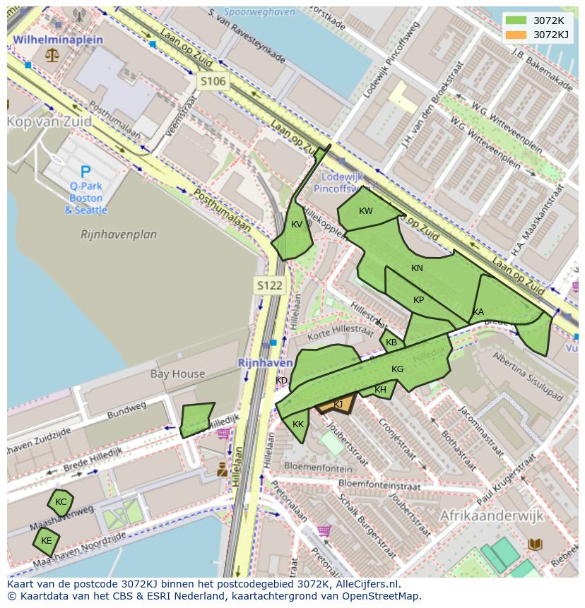 Afbeelding van het postcodegebied 3072 KJ op de kaart.
