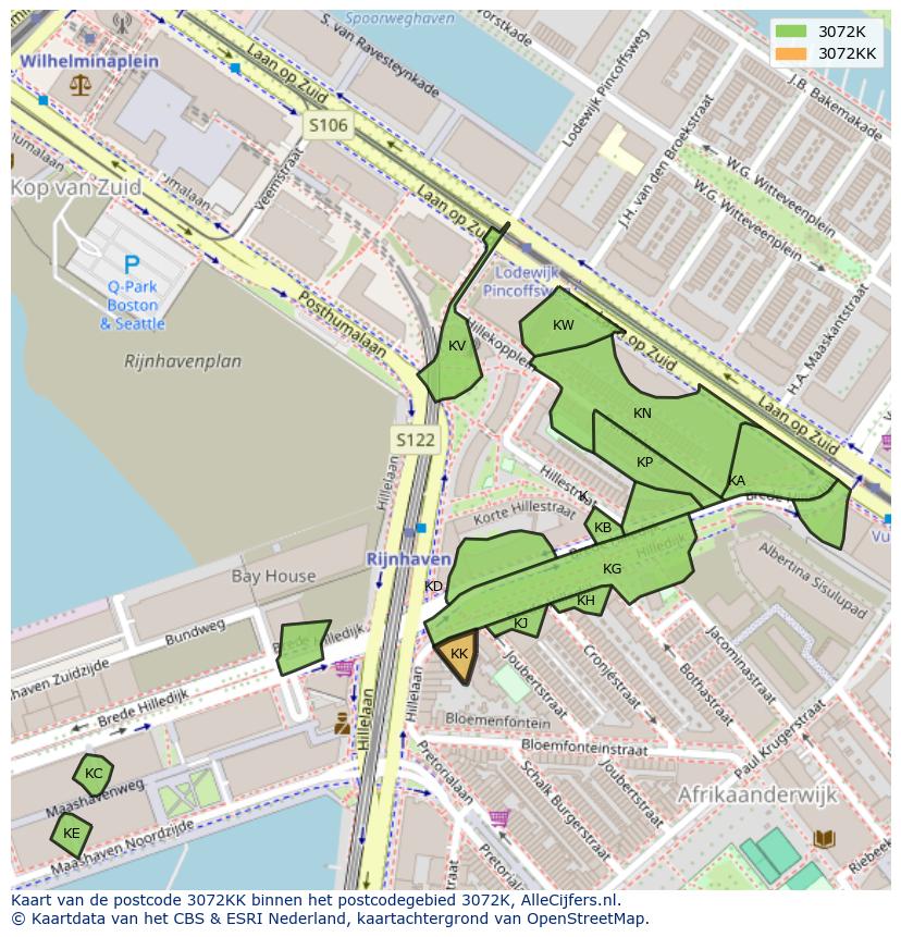 Afbeelding van het postcodegebied 3072 KK op de kaart.