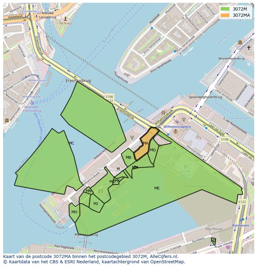 Afbeelding van het postcodegebied 3072 MA op de kaart.