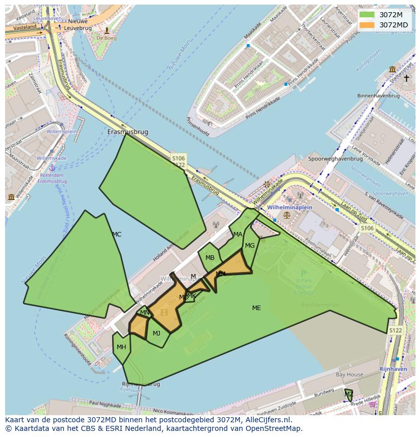 Afbeelding van het postcodegebied 3072 MD op de kaart.