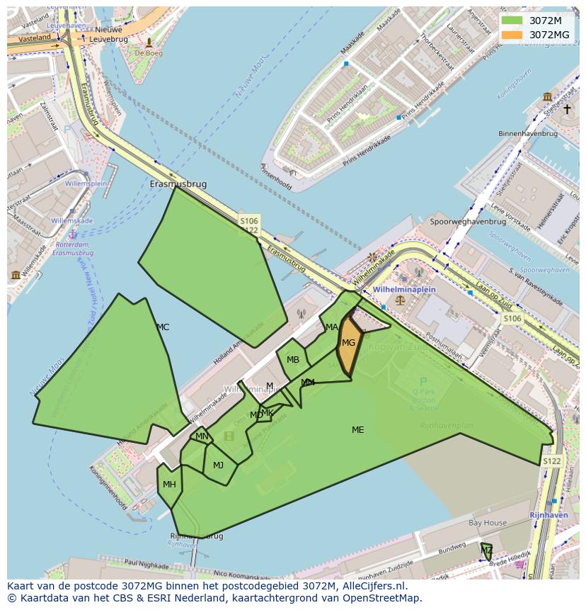 Afbeelding van het postcodegebied 3072 MG op de kaart.