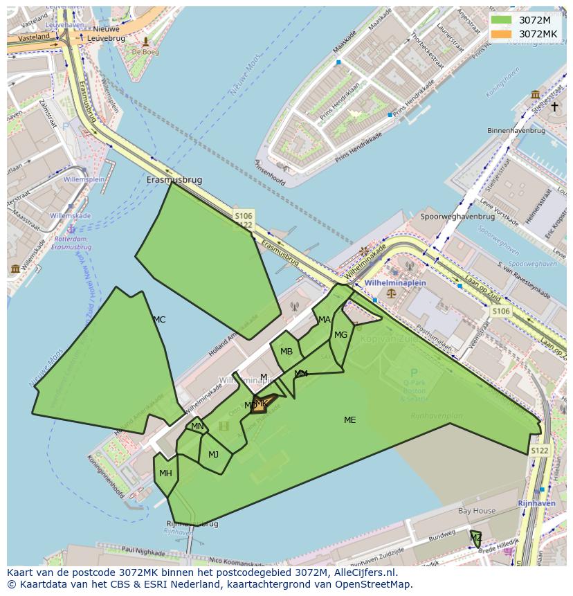 Afbeelding van het postcodegebied 3072 MK op de kaart.