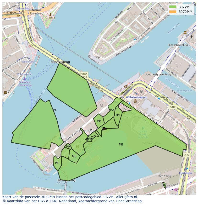 Afbeelding van het postcodegebied 3072 MM op de kaart.
