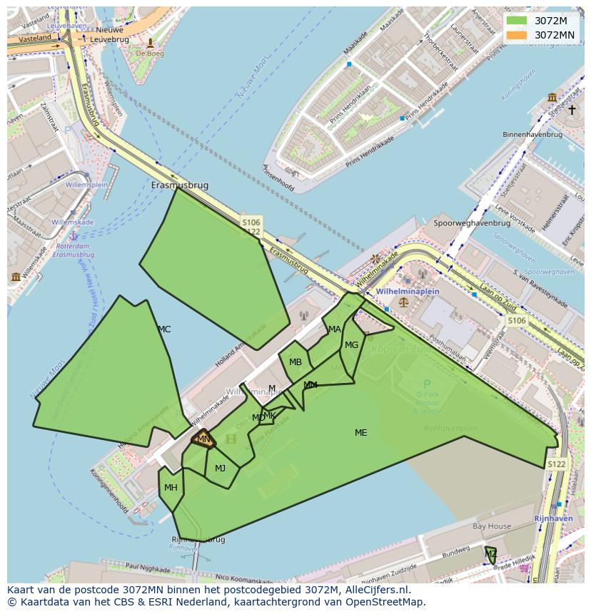 Afbeelding van het postcodegebied 3072 MN op de kaart.