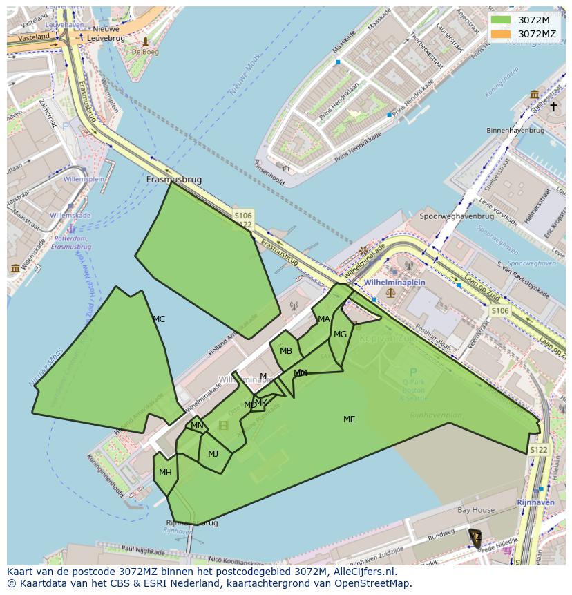 Afbeelding van het postcodegebied 3072 MZ op de kaart.