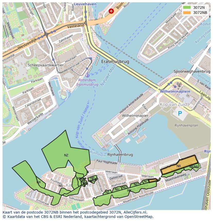 Afbeelding van het postcodegebied 3072 NB op de kaart.