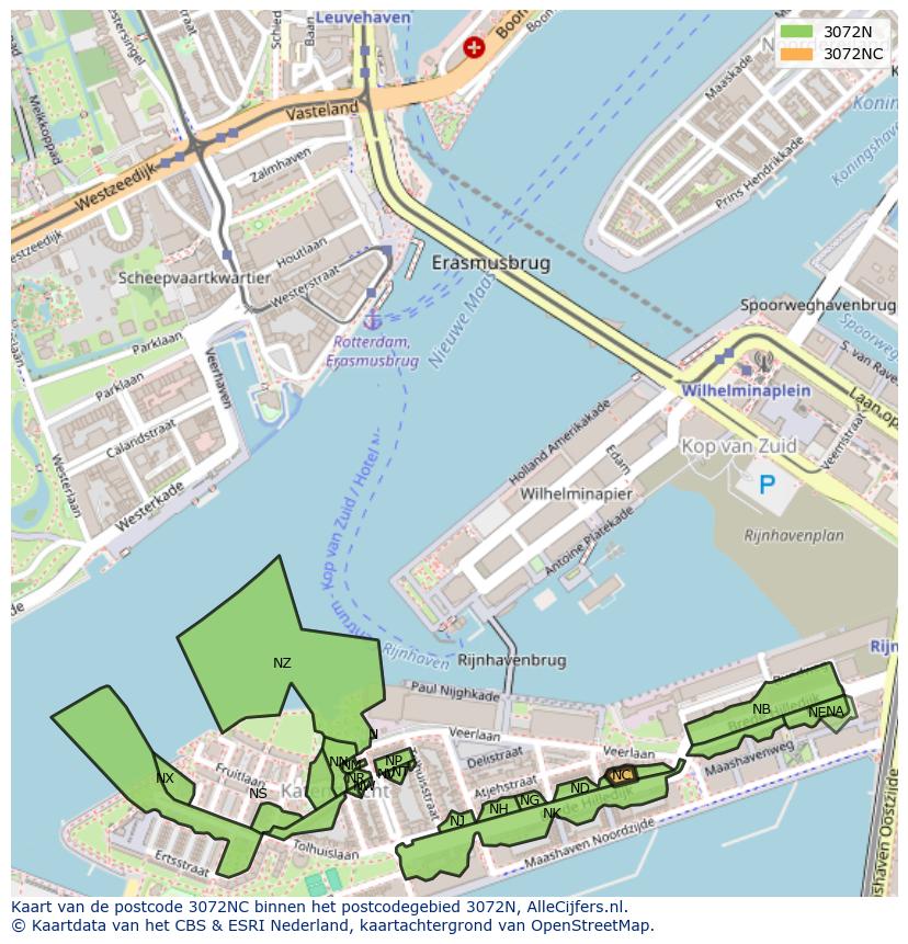 Afbeelding van het postcodegebied 3072 NC op de kaart.