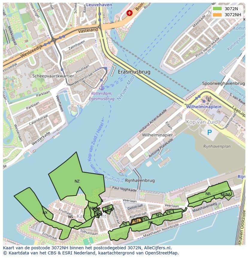Afbeelding van het postcodegebied 3072 NH op de kaart.