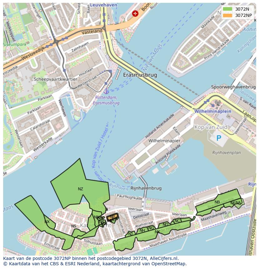 Afbeelding van het postcodegebied 3072 NP op de kaart.