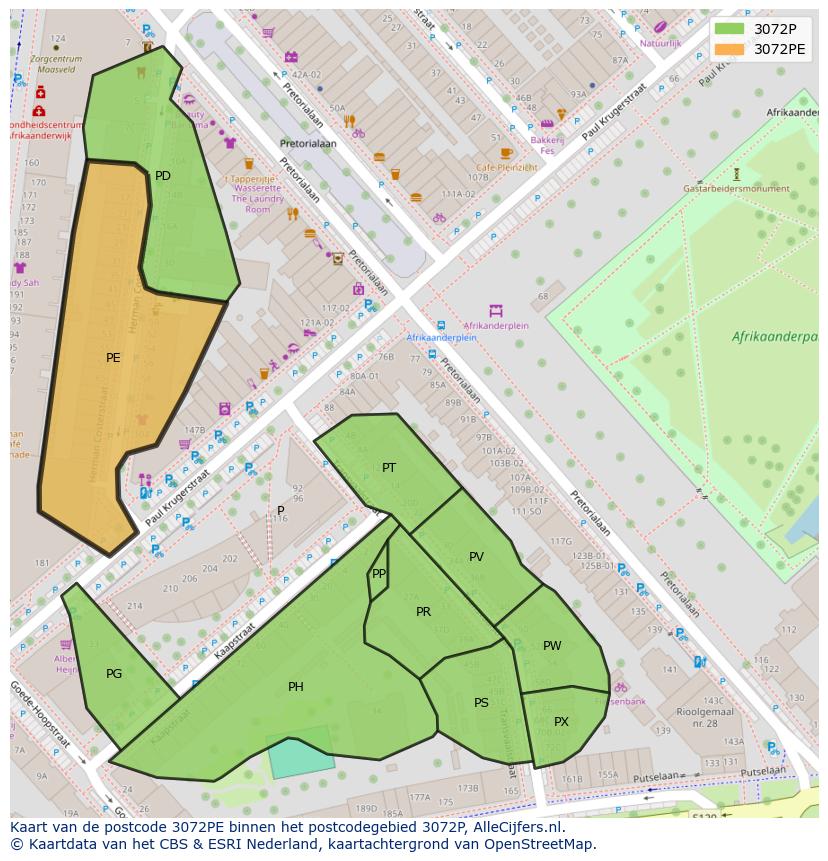 Afbeelding van het postcodegebied 3072 PE op de kaart.