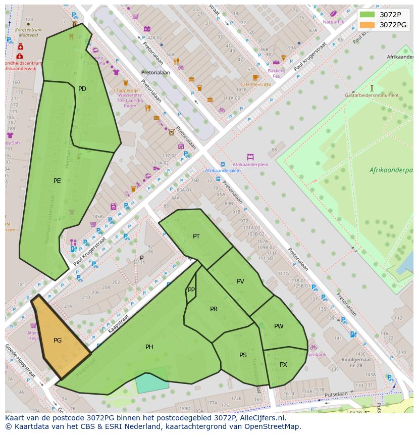 Afbeelding van het postcodegebied 3072 PG op de kaart.