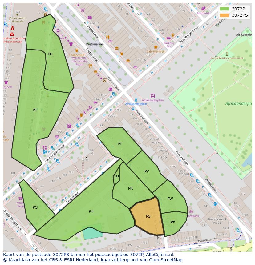 Afbeelding van het postcodegebied 3072 PS op de kaart.