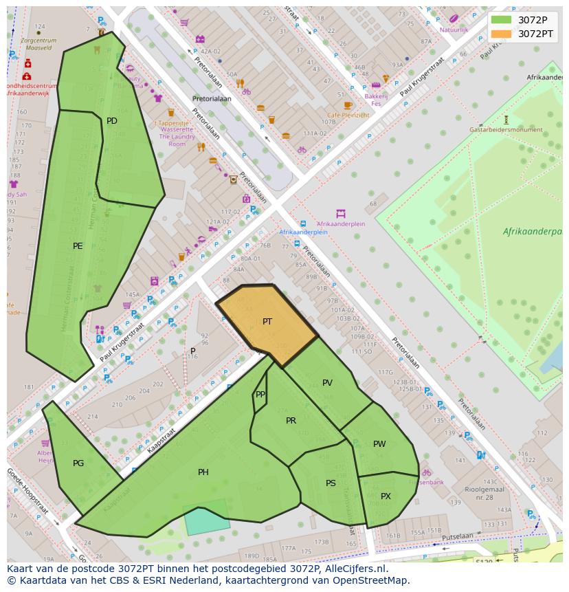 Afbeelding van het postcodegebied 3072 PT op de kaart.