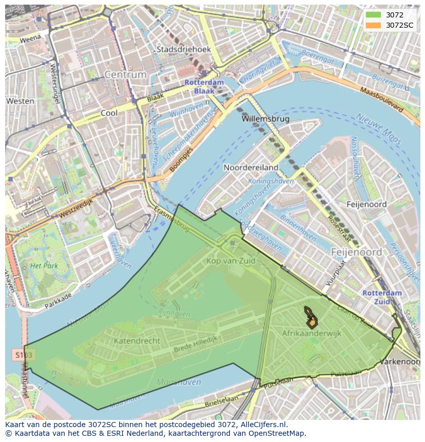 Afbeelding van het postcodegebied 3072 SC op de kaart.