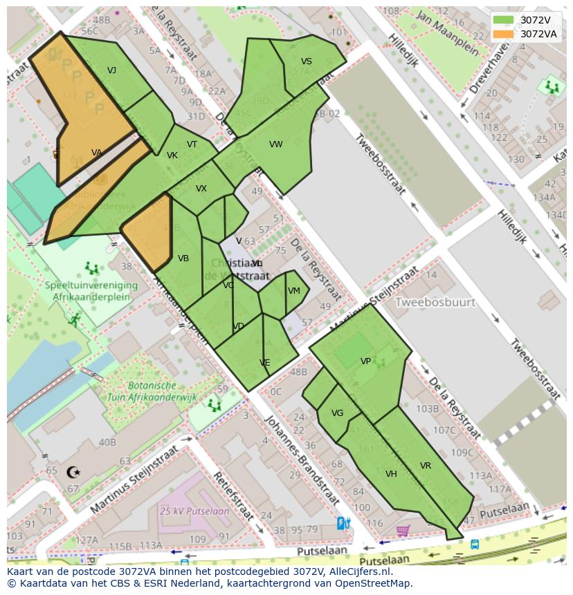Afbeelding van het postcodegebied 3072 VA op de kaart.
