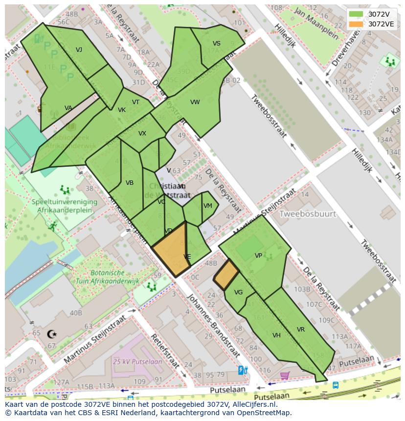 Afbeelding van het postcodegebied 3072 VE op de kaart.