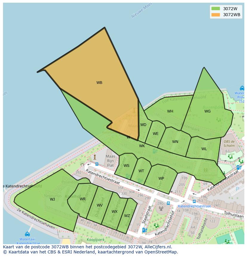 Afbeelding van het postcodegebied 3072 WB op de kaart.