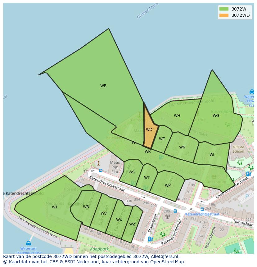 Afbeelding van het postcodegebied 3072 WD op de kaart.