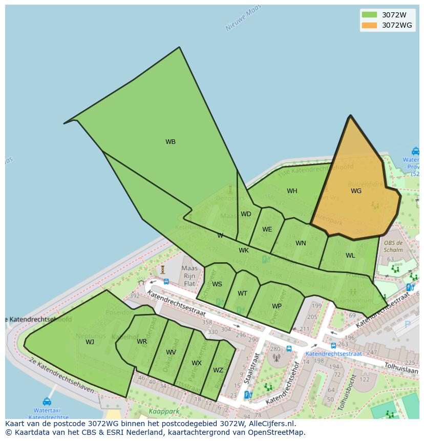 Afbeelding van het postcodegebied 3072 WG op de kaart.
