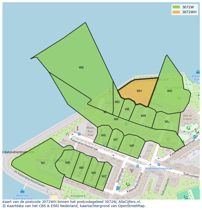 Afbeelding van het postcodegebied 3072 WH op de kaart.