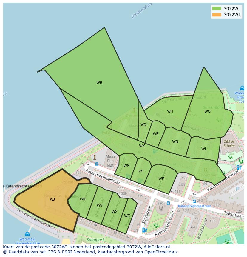 Afbeelding van het postcodegebied 3072 WJ op de kaart.