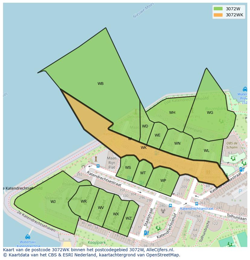 Afbeelding van het postcodegebied 3072 WK op de kaart.