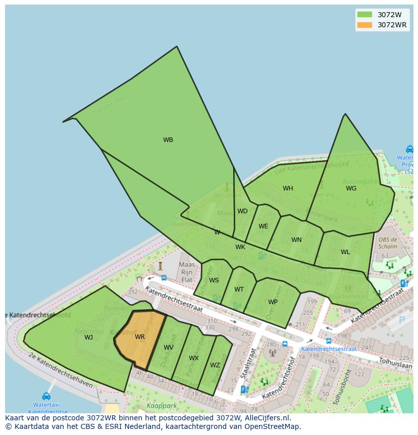 Afbeelding van het postcodegebied 3072 WR op de kaart.