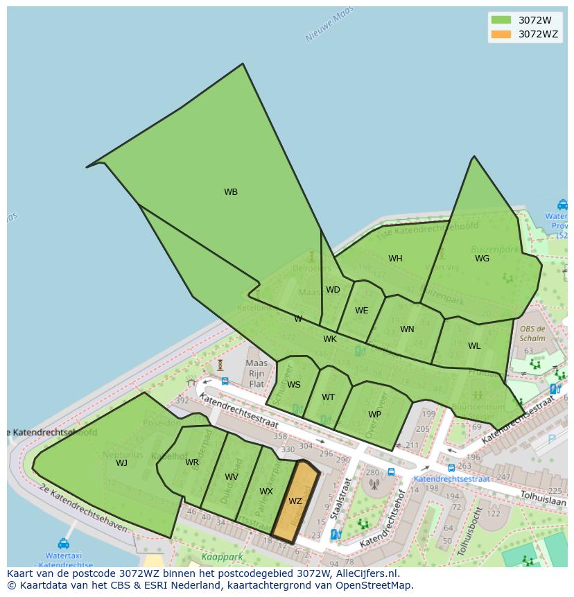 Afbeelding van het postcodegebied 3072 WZ op de kaart.