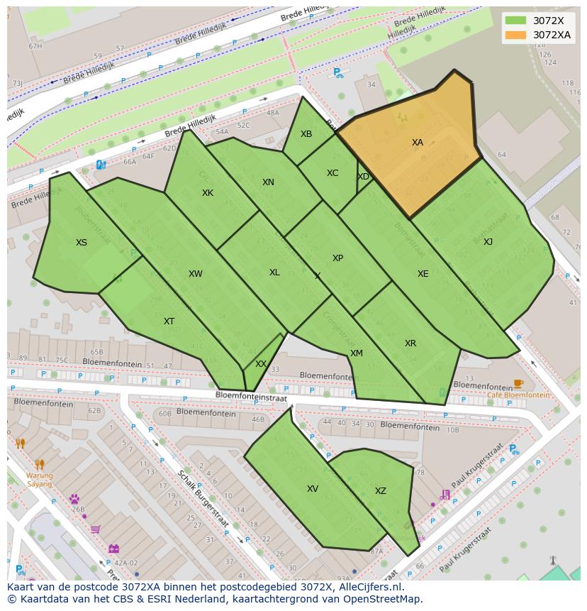 Afbeelding van het postcodegebied 3072 XA op de kaart.
