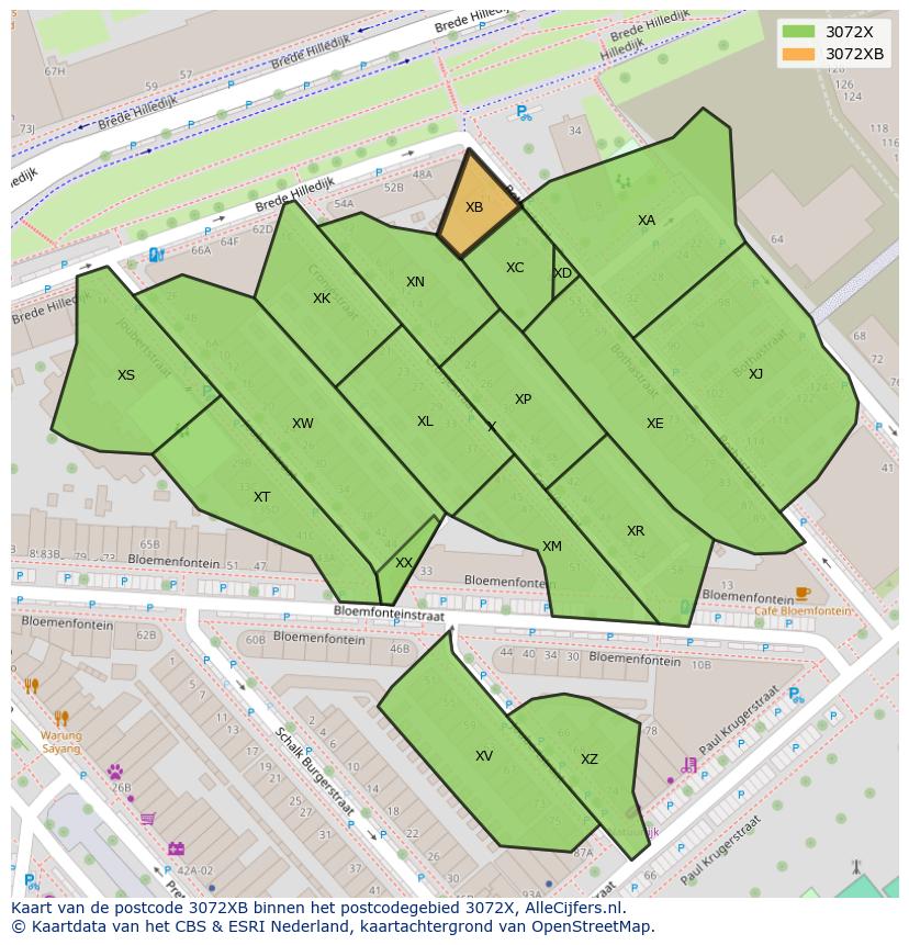 Afbeelding van het postcodegebied 3072 XB op de kaart.