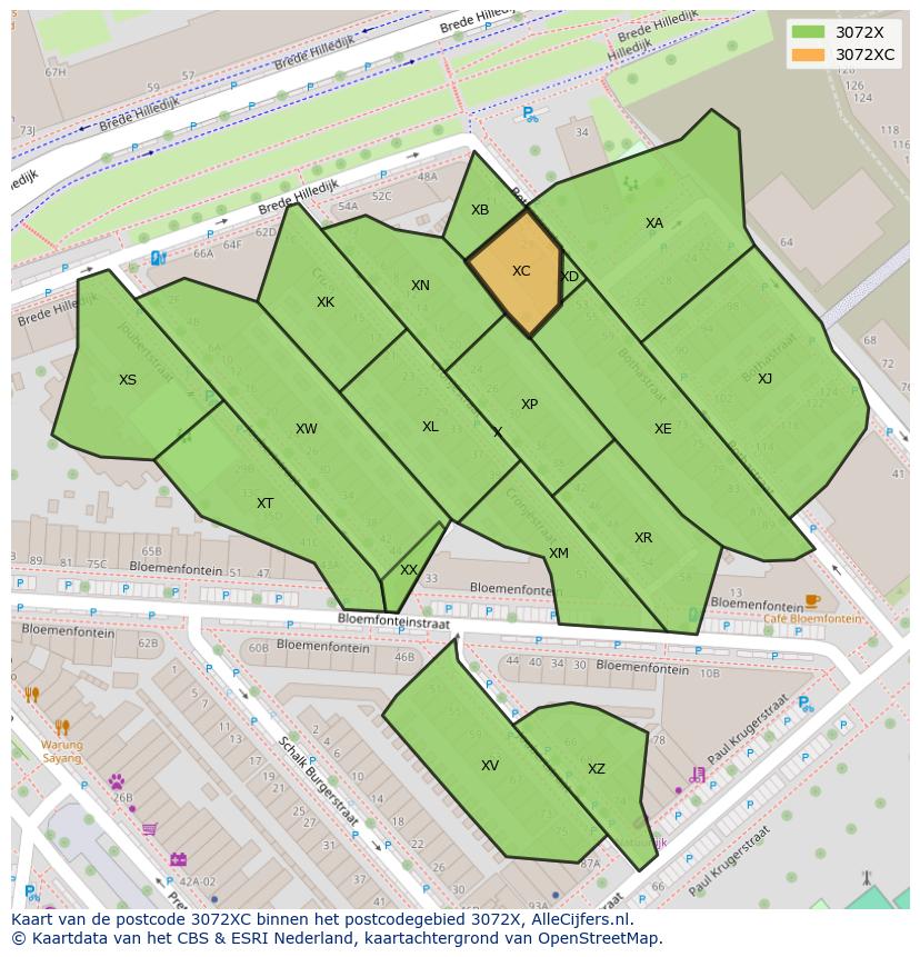 Afbeelding van het postcodegebied 3072 XC op de kaart.