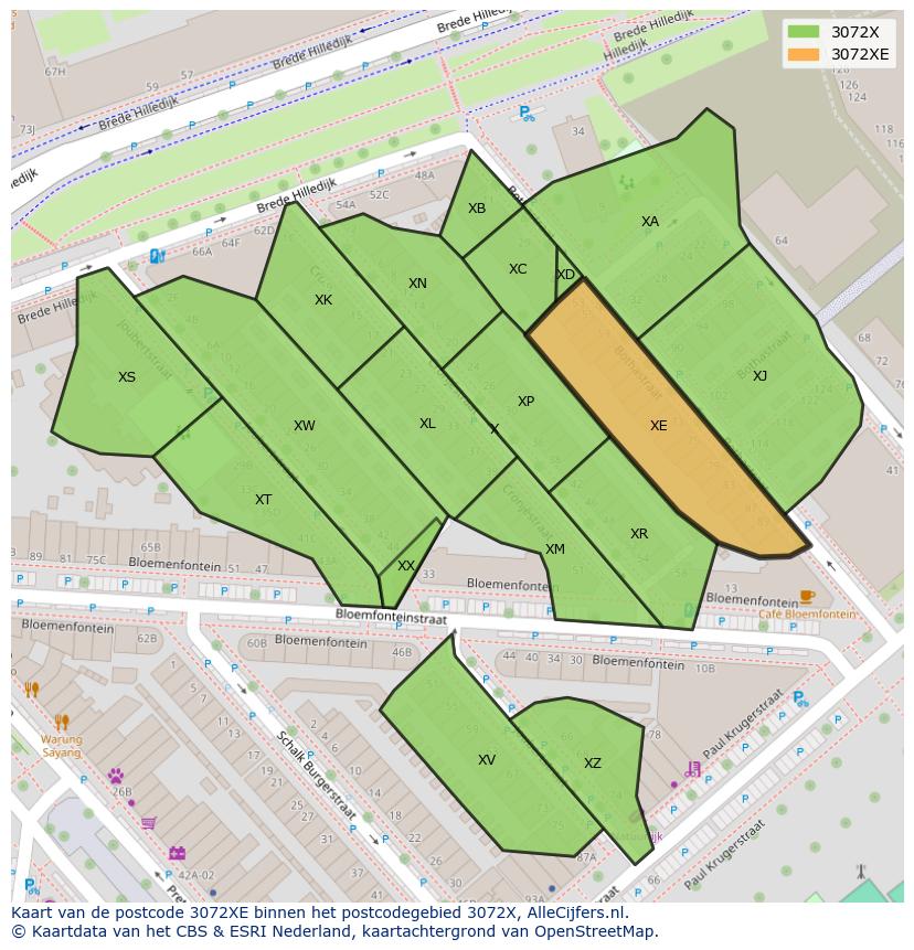 Afbeelding van het postcodegebied 3072 XE op de kaart.