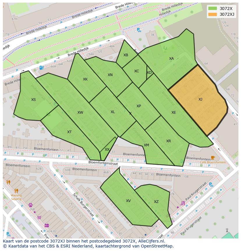 Afbeelding van het postcodegebied 3072 XJ op de kaart.
